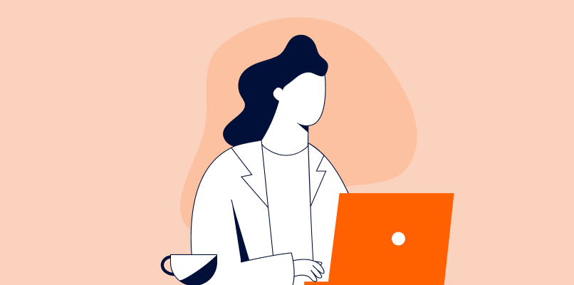 woman on laptop from home office ria money transfer illustration